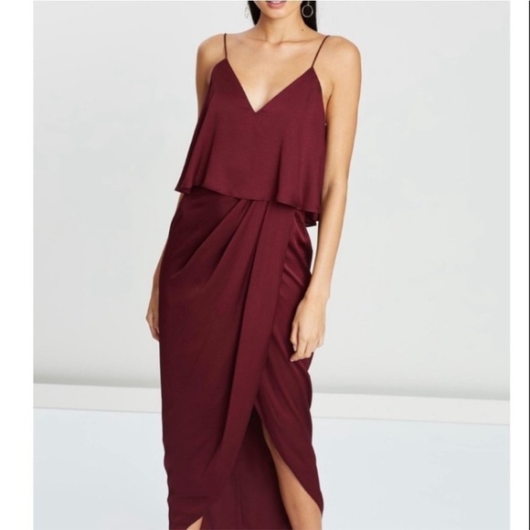 Shona Joy Luxe Cocktail Frill Dress Tulip Hem Garnet Burgundy Red Size 4 NWT - Picture 1 of 13